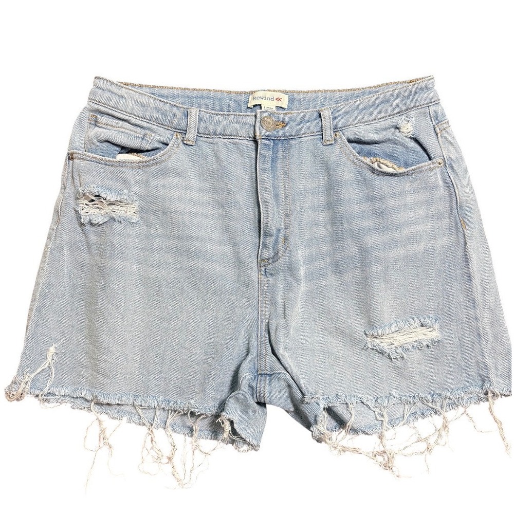 Rewind Jean Shorts Womens 11/30w Light Blue Distressed Frayed Raw Hem High Rise